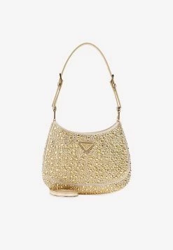 Prada Cleo Crystal Embellished Shoulder Bag Gold