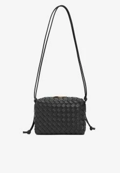 Bottega Veneta Loop Crossbody Bag In Intrecciato Leather Black