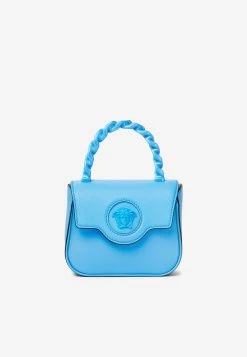 Versace Mini Logo Plaque Top Handle Bag Blue