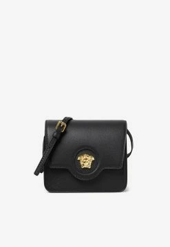 Versace Mini Logo Plaque Crossbody Bag Black