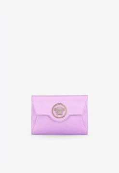 Versace La Medusa Envelope Clutch With Crystal Embellishments Lilac