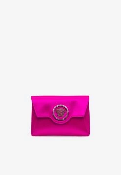 Versace La Medusa Envelope Clutch With Crystal Embellishments Fuchsia