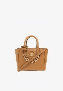 Versace Small Medusa Top Handle Bag In Calf Leather Brown