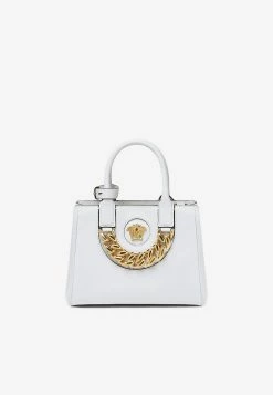 Versace Small Medusa Top Handle Bag In Calf Leather White