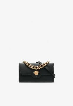 Versace La Medusa Leather Chain Crossbody Bag Black