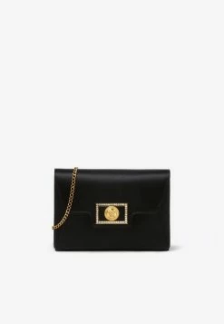 Versace La Medusa Crystal-Embellished Satin Clutch Black