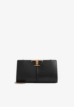 Tod's T Timeless Clutch Bag In Leather Black