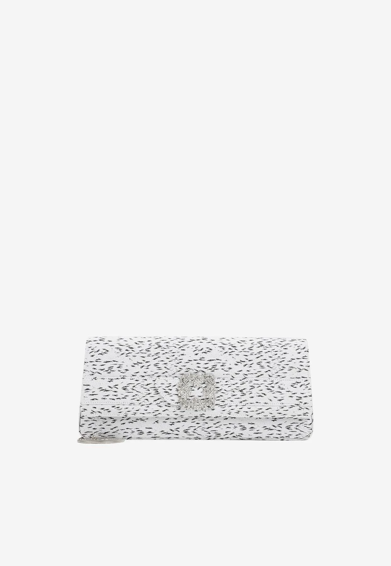 Manolo Blahnik Gothisilong Satin Jewel-Buckle Clutch White 1 Manolo Blahnik Gothisilong Satin Jewel-Buckle Clutch White