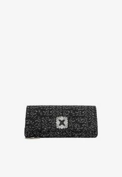 Manolo Blahnik Gothisilong Satin Jewel-Buckle Clutch Black