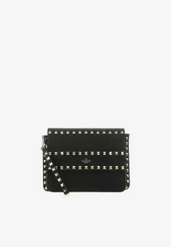 Valentino Small Rockstud Grained Leather Crossbody Bag Black