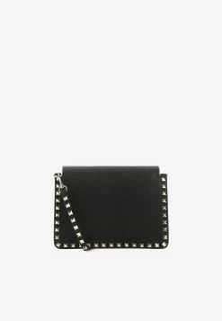 Valentino Small Rockstud Grained Leather Crossbody Bag Black -Cheap TOP-HANDLE-BAGS Store 1W2B0E86VSF 200NO 201