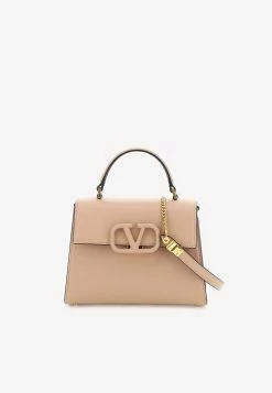 Valentino Small VSLING Top Handle Bag In Grained Leather Pink
