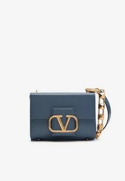 Valentino VLogo Leather Shoulder Bag Blue