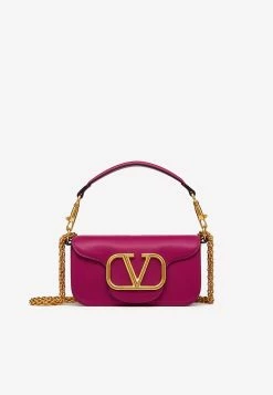 Valentino Small VLogo Shoulder Bag In Calfskin Fuchsia