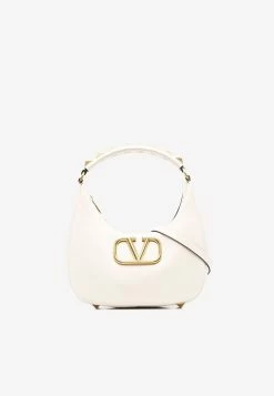 Valentino Stud Sign Hobo Bag In Calf Leather Ivory