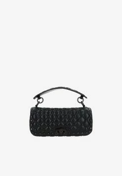 Valentino Rockstud Spike Quilted Top Handle Bag Black