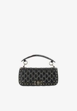Valentino Rockstud Spike Quilted Top Handle Bag Black