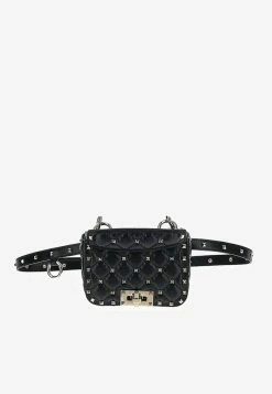 Valentino Rockstud Spike Quilted Leather Belt Bag Black
