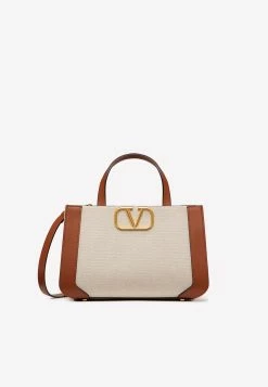Valentino Small Signature VLogo Canvas Tote Bag Beige