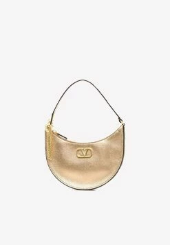 Valentino Mini VLogo Hobo Bag In Metallic Leather Gold