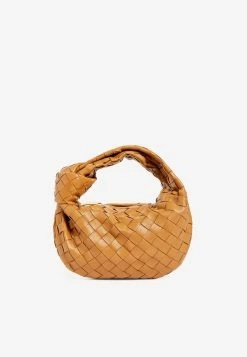 Bottega Veneta Mini Jodie Top Handle Bag In Intrecciato Nappa Leather Caramel