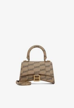 Balenciaga Mini BB Monogram Hourglass Shoulder Bag Nude