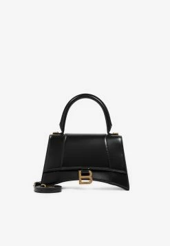 Balenciaga Hourglass Top Handle Bag In Calf Leather Black