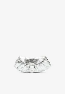 By Far Glami Clutch In Metallic Leather Silver