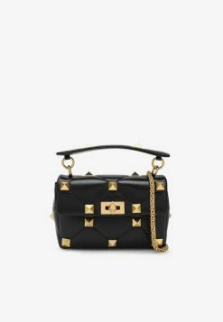 Valentino Roman Stud Quilted Leather Shoulder Bag Black