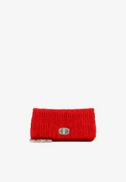 Miu Miu Crystal Shoulder Bag In Satin Red