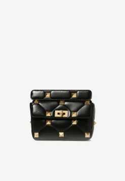 Valentino Medium Roman Stud Nappa Shoulder Bag With Chain Black