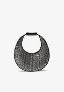 Staud Mini Moon Crystal-Embellished Top Handle Bag Black