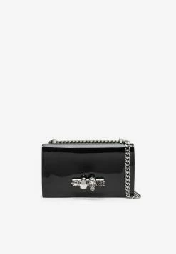 Alexander McQueen Jeweled Crossbody Nappa Leather Bag Black