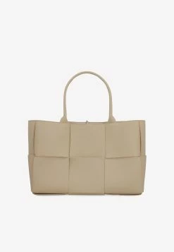 Bottega Veneta Medium Arco Intrecciato Top Handle Bag Almond
