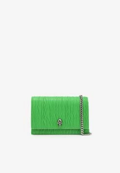 Alexander McQueen Croc-Print Skull Shoulder Bag In Calf Leather Green
