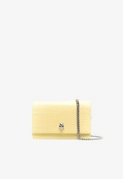 Alexander McQueen Mini Skull Crossbody Bag In Croc-Embossed Leather Yellow