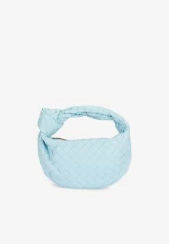 Bottega Veneta Mini Jodie Handbag In Intrecciato Leather Light Blue