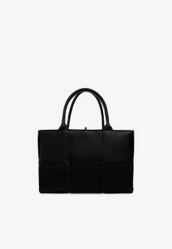 Bottega Veneta Small Acro Tote Bag In Intreccio Grained Leather Black -Cheap TOP-HANDLE-BAGS Store 652867VCP11 208425 201