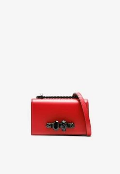 Alexander McQueen Four Ring Shoulder Bag In Leather Red