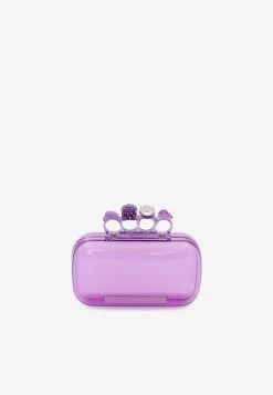 Alexander McQueen Four Ring Embellished Clutch Bag Lilac