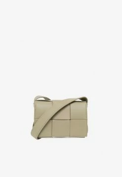 Bottega Veneta Mini Candy Cassette Crossbody Bag In Intreccio Leather Travertine