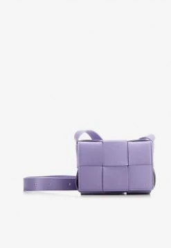 Bottega Veneta Mini Candy Cassette Crossbody Bag In Intreccio Leather Wisteria