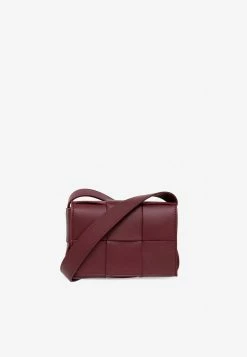 Bottega Veneta Mini Candy Cassette Crossbody Bag In Intreccio Leather Bordeaux
