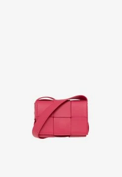 Bottega Veneta Mini Candy Cassette Crossbody Bag In Intreccio Leather Cranberry