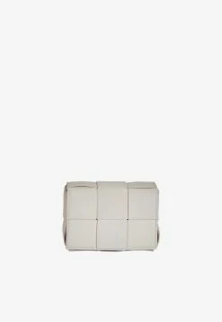 Bottega Veneta Mini Candy Cassette Crossbody Bag In Intreccio Leather White