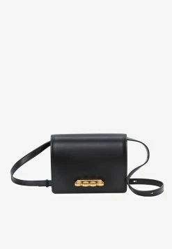 Alexander McQueen Four Ring Leather Shoulder Bag Black