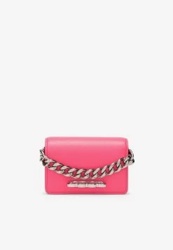 Alexander McQueen Mini Four-Ring Crossbody Bag In Leather Pink