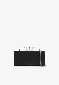 Alexander McQueen Four Ring Leather Clutch Black