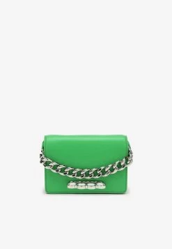 Alexander McQueen Four Ring Crossbody Bag In Calf Leather Green