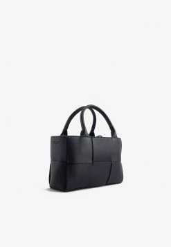 Bottega Veneta Mini Acro Tote Bag In Intreccio Grained Leather Black -Cheap TOP-HANDLE-BAGS Store 709337VCP11 208425 201